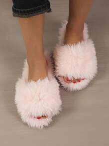 Women's Winter Cartoon Thick Bottom Slippers, Warm Plush Anti-Slip Home Shoes, Fashionable And Comfortable,Halloween,Fluffy Slippers - Pink - View 5