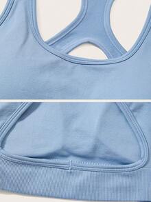 SHEIN Daily&Casual 素色運動型胸罩&短夾克&緊身打底褲 - 霧霾藍 - 查看 6