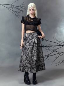 ROMWE Goth Floral Print Tie Side Ruffle Hem Skirt - Multicolor - View 2
