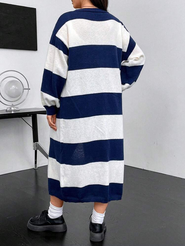 Plus Size Two Tone Drop Shoulder Cardigan Fall Cloth For Women