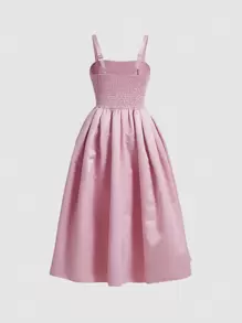 SHEIN MOD Pink Plus Size Long A-Line Spaghetti Strap Dress With Square Neckline, Simple, Elegant And Romantic Style