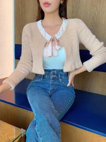 Dazy Star Solid Tie Front Crop Cardigan