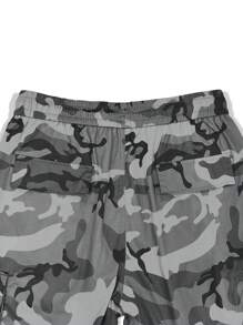 Manfinity Hypemode Loose Fit Men's Camouflage Print Cargo Pants With Flap Pockets, Side Drawstring And Elastic Waistband - Grey - View 8