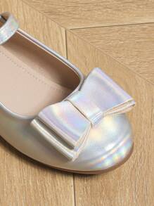 Girls' Princess Stage Performance Shoes, Autumn/Winter, Korean Style, Silver Bow Knot Decoration, Flat Bottom, Soft-Sole, All-Match, Fashionable, For Children - Silver - View 4