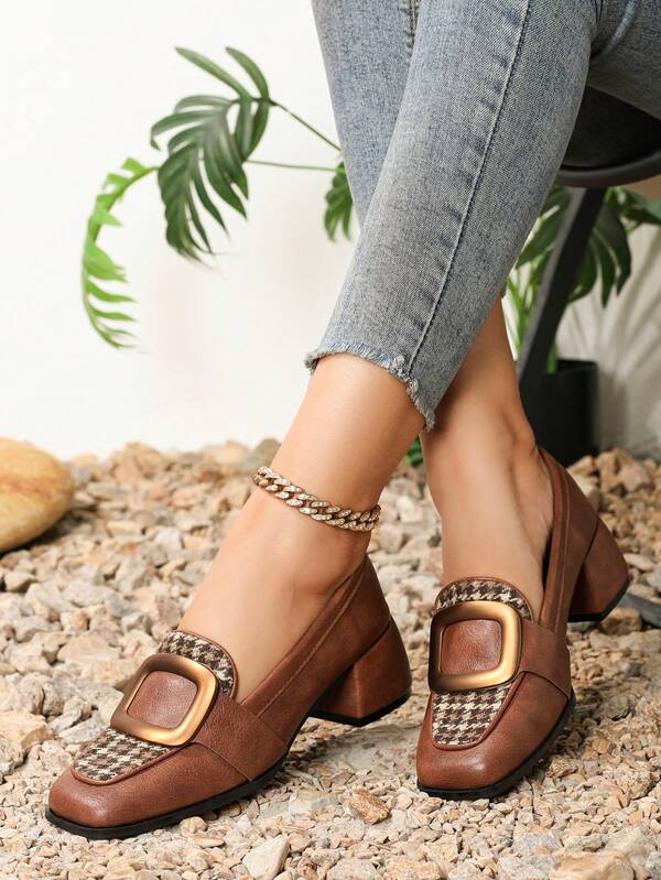 Scarpe da donna con tacco largo e punta quadrata, stile retrò, tipo mulo, eleganti, adatte per l'autunno/inverno