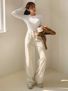 DAZY Solid Ribbed Knit Tee - White - View 6