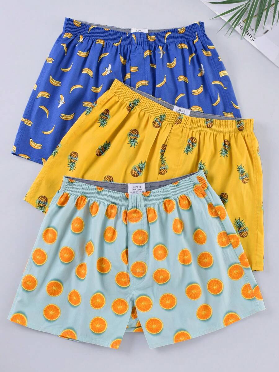 3入組水果印花舒適親膚男士休閑短褲 - 彩色 - 查看 1