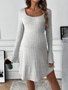 SHEIN 女士圓領喇叭袖連身裙 - 灰色 - 查看 6