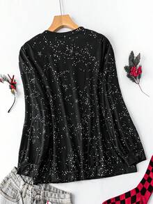 SHEIN LUNE Hơn Mũ Giáng sinh & Ly In Thả vai Áo nỉ - màu đen - Xem 2