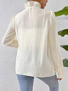 Chiquease Viền Ruffle tay áo lá sen Nút phía trước Áo sơ mi - Màu be - Xem 2