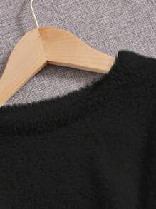 SHEIN Tween Girl Crossover Hem Fuzzy Sweater - Black - View 4