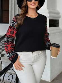 SHEIN LUNE 大碼雪花圖案套頭毛衣 - 黑色 - 查看 3