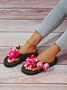 女用花拖鞋,夏季時尚中跟舒適露趾拖鞋,適合戶外/海灘穿著 - 彩色 - 查看 7