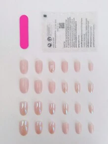 ROMWE Kawaii 24pcs Short Almond Glitter Fake Nail & 1sheet Tape & 1pc Nail File - Multicolor - View 4
