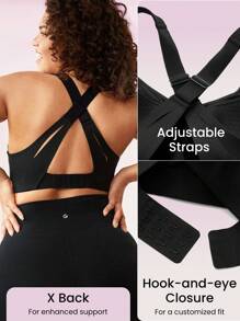 GLOWMODE Plus Medium Support Black Convertible Wide Adjustable Strap Full Coverage Sports Bra Yoga Plus Size Sports Bra