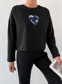 Slogan and Wave Print Drop Shoulder Tee & Pants - Black - View 4