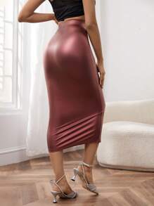 SHEIN PETITE Eo đàn hồi Chất rắn Váy bút chì - Đỏ - Xem 2