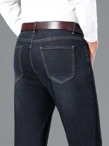 Manfinity Homme Men Slant Pocket Straight Leg Jeans Without Belt - Black - View 8