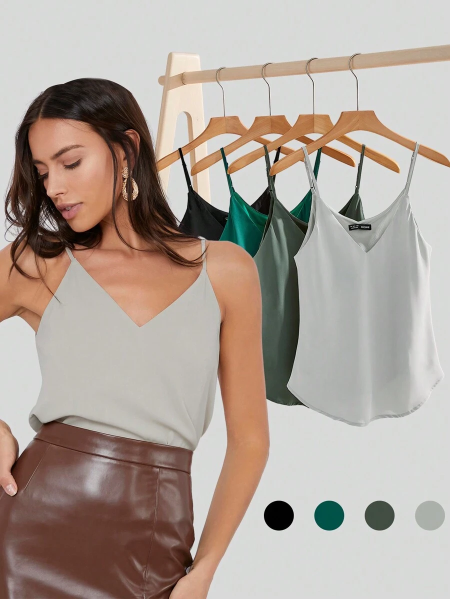 BizChic Chất rắn Cami ngọn Trang phục làm việc - Màu Xám nhạt - Xem 1