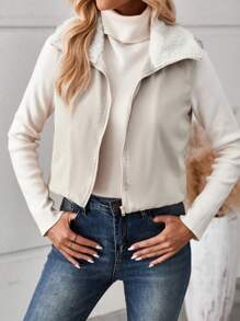 SHEIN LUNE Teddy Lined Zip Up Vest Padded Coat Clothes Winter Fall Cloth For Women - Apricot - View 5