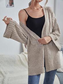 SHEIN Essnce Áo khoác cardigan thiết kế giản dị thả vai - Màu Khaki - Xem 1