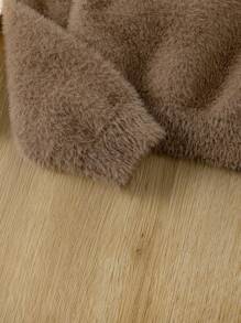 SHEIN Tween Girl Drop Shoulder Fluffy Knit Cardigan - Mocha Brown - View 4