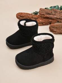 男孩時尚經典簡單舒服的內襯休閒雪地靴,黑色