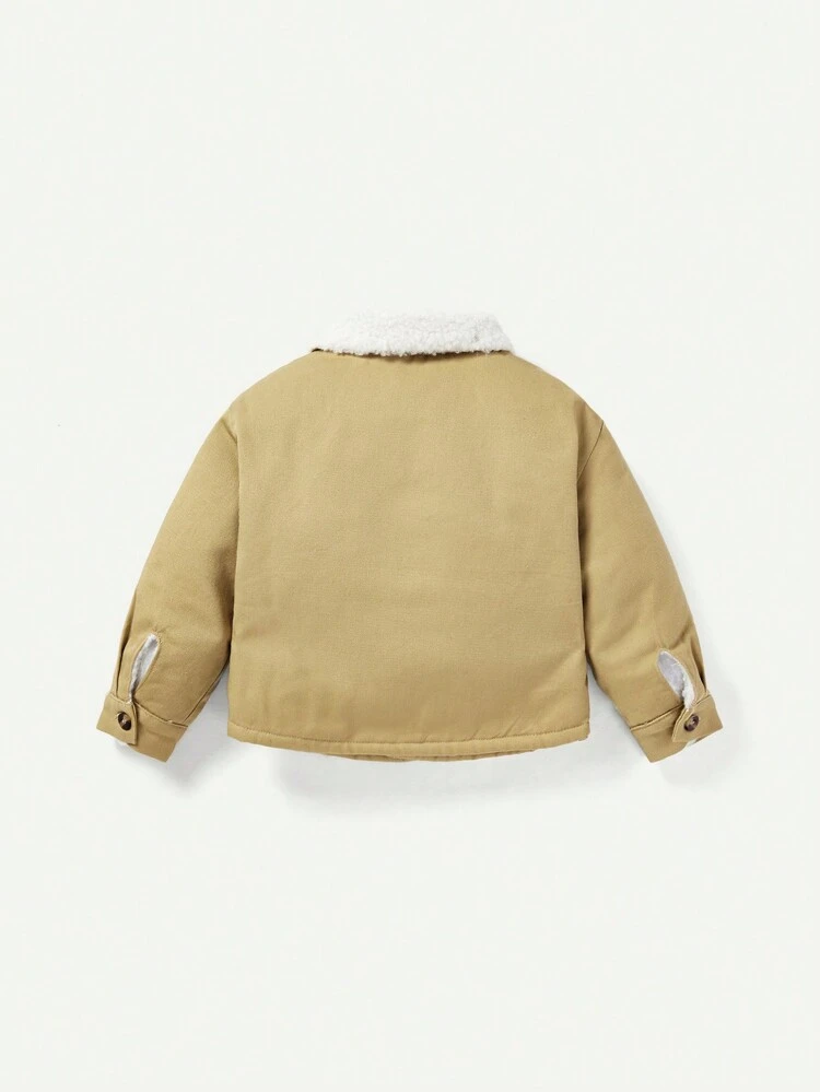 Baby Boy Patched Detail Dual Pocket Borg Collar Coat