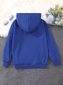 SHEIN 少女汽车字母图案卫衣 - 藍色 - 查看 2