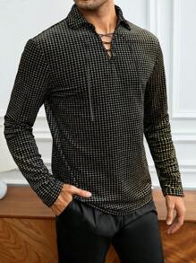 GENTILAND Men's Houndstooth Knitted Leisure Polo Shirt - Black - View 1