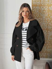 SHEIN Frenchy 西裝領燈籠袖腰帶風衣外套