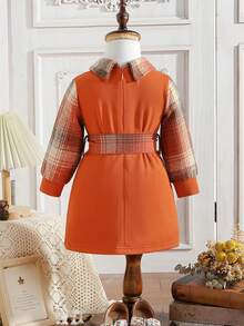 Đứa bé gái Vá Túi Tự thắt lưng Kẻ sọc Đầm - Nhiều màu - Xem 2