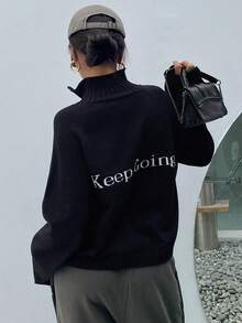 Dazy Star Mẫu chữ Tay Raglan Áo len Mở - màu đen - Xem 4