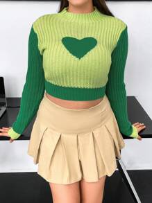 SHEIN Qutie Hơn Cổ giả Hình trái tim Hai âm Áo len Crop - Nhiều màu - Xem 1