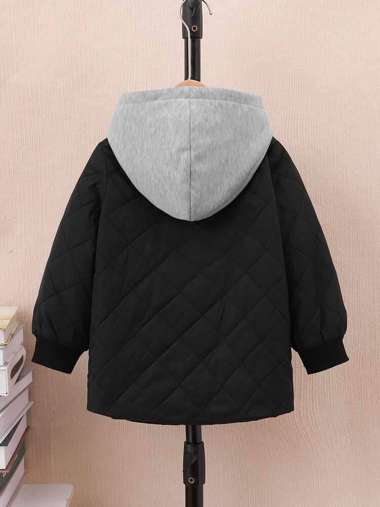 Young Boy Flap Pocket Hooded 2 In 1 Quilted Coat