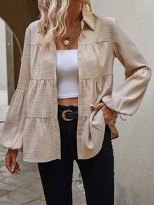 SHEIN Frenchy Blusa de manga farol bajo con fruncido - Albaricoque - Ver 3