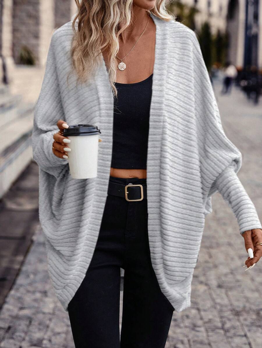 SHEIN Frenchy 蝙蝠袖開門襟外套 - 淺灰色 - 查看 1