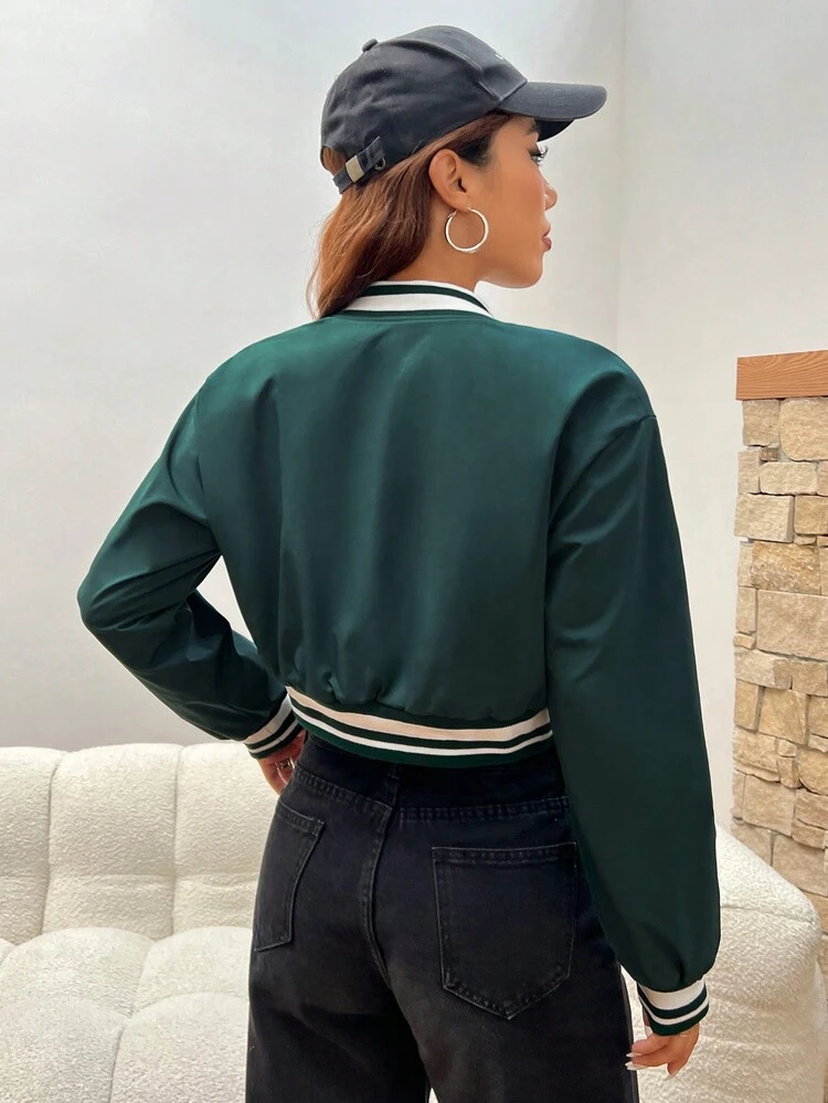 Striped & Star Patterned Green Jacket