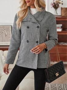 Aveloria Houndstooth Print Double Breasted Coat Fall Cloth For Women - Multicolor - View 5