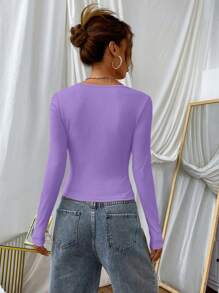 SHEIN EZwear 大圓領條紋針織T恤 - 紫色 - 查看 2