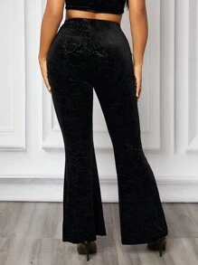 SHEIN SXY Quần ống loe họa tiết hoa jacquard dành cho nữ, thích hợp dự tiệc. - màu đen - Xem 2