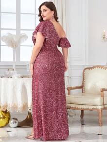 單肩亮片禮服連身裙 - 藕粉色 - 查看 2