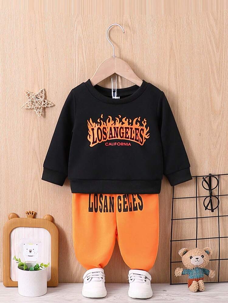 Infant Flame Printed Sweatshirt And Pants Set