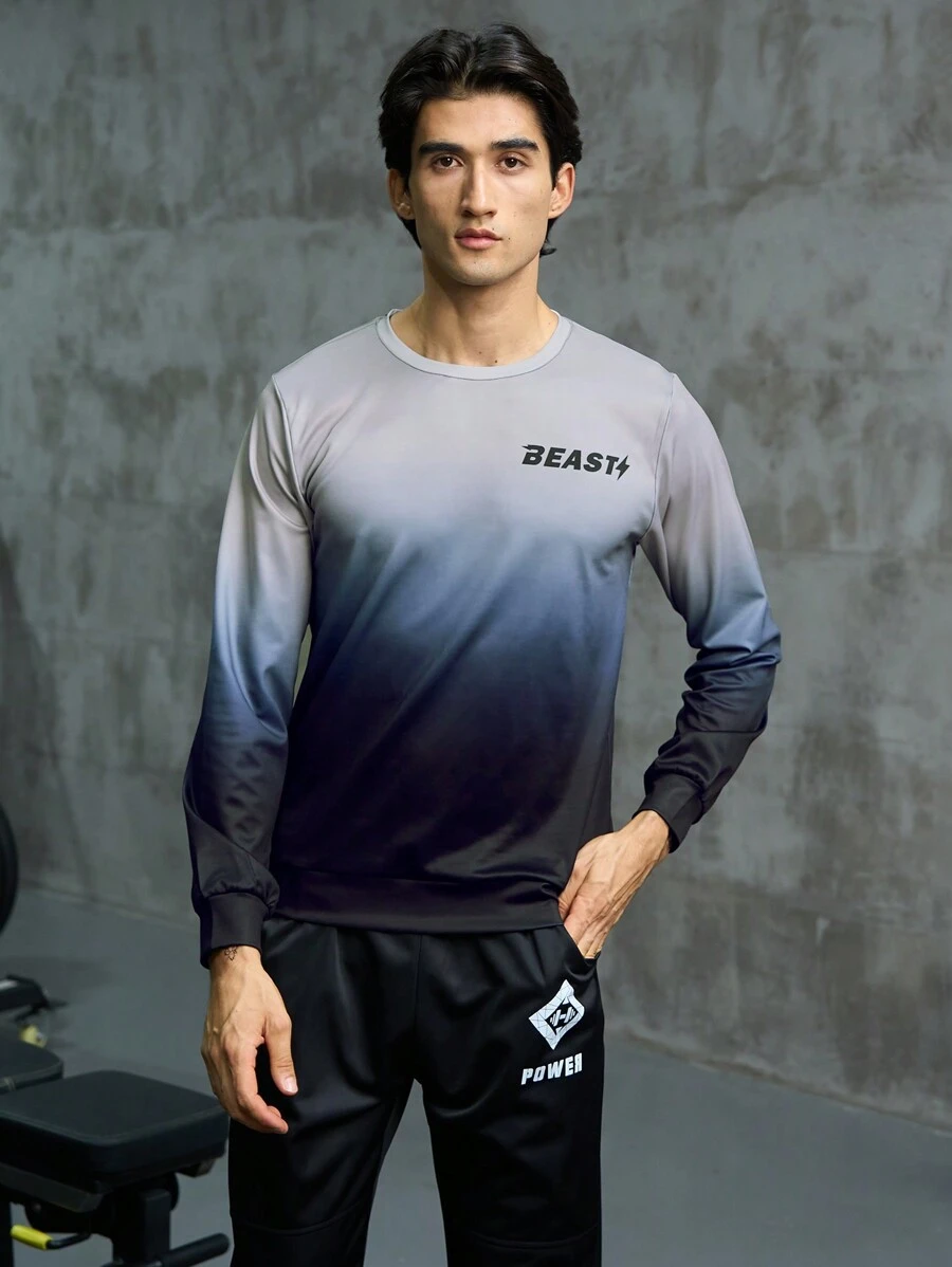 Manfinity Sport Corelite Men Letter Graphic Ombre Sports Sweatshirt Men Sweatshirt - Multicolor - View 1