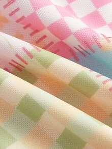 SHEIN MOD Patchwork Print Lettuce Trim Crop Tee - Multicolor - View 3