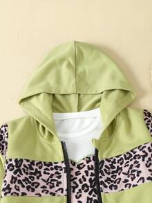 SHEIN Cô Gái Trẻ In hoa Báo Dây kéo bay Áo Hoodie & Quần thể thao Without Tee - màu xanh lá - Xem 3