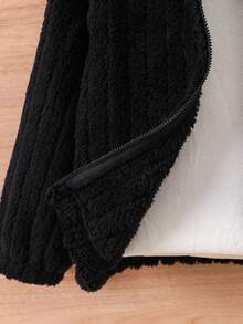 SHEIN Cô Gái Trẻ Thiết kế tai 3D áo có mũ Flannel Áo khoác - màu đen - Xem 5