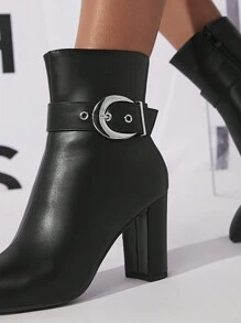 SHUZIA Faux Leather Buckle Detail Ankle Booties - Black - View 6