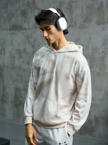 Gym Rark Áo nỉ thể thao nam kiểu dáng nhuộm tie-dye, túi kangaroo, vai rớt. - Màu be - Xem 5