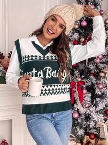 SHEIN Frenchy 1 Miếng Đồ họa Chữ cái Áo len vest - Nhiều màu - Xem 5